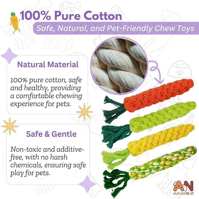 4PCS Mixed Color Woven Pet Chew Set (Yellow, Green, Orange, Rainbow), Dog Chew Toys, Cat Teething Toys, Durable & Safe Interactive Pet Toys-PawvioPets