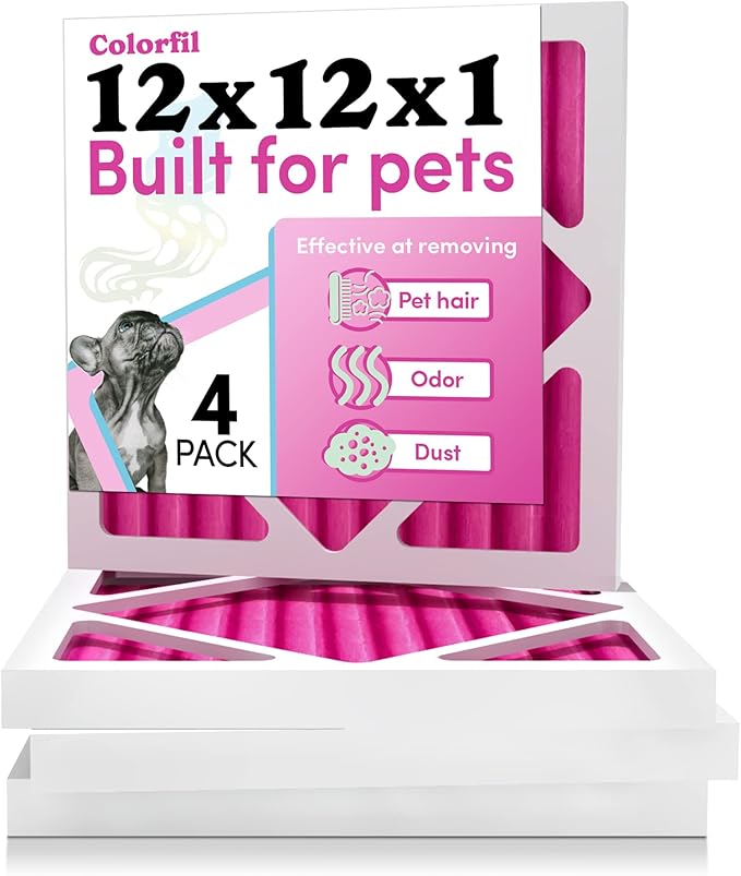 Colorfil 12x12x1 Air Filter (4-Pack) | Made in the USA | Color Changing | Remove Cat and Dog Odor | MERV 8 for Pet Hair Dander and Dust | 11.75"x11.75"x0.75" Exact Size-PawvioPets