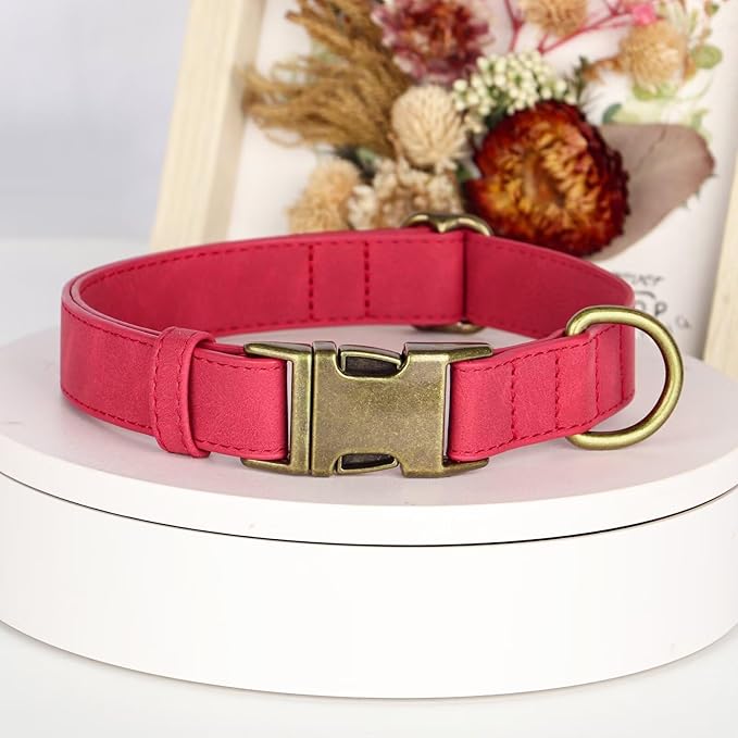Didog Soft PU Leather Dog Collar, Stylish Quick Released Dog Collar for Large Dogs, Easy Clean Adjustable Pet Collar for Daily Walking, Red, L Fit 15-23" Neck-PawvioPets