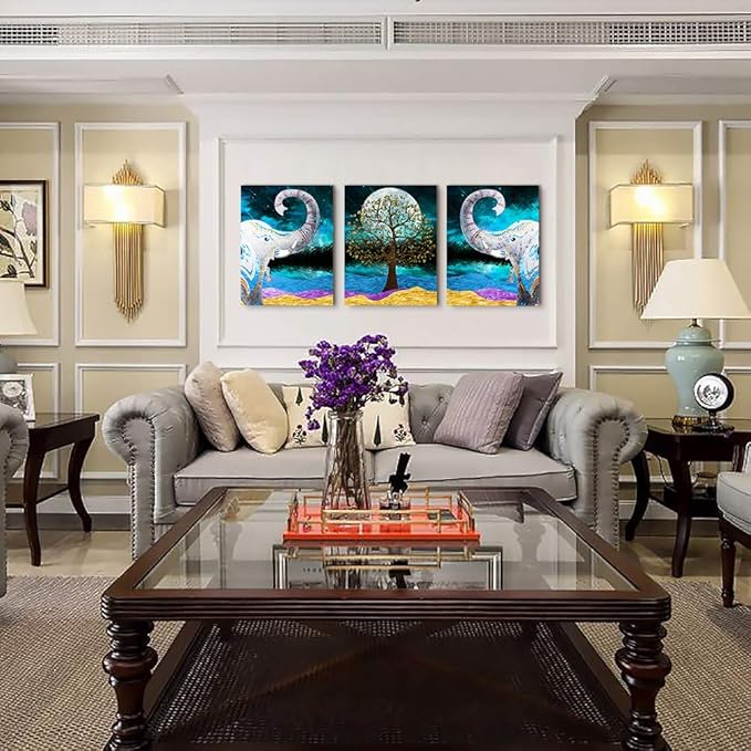 Canvas Wall Art for Living Room ,farmhouse bathroom Wall decor blue abstract Animal landscape painting,modern family kitchen Bedroom Decoration elephant Canvas art pictures Artwork for home walls-PawvioPets