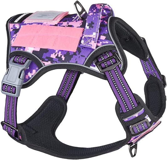 BUMBIN Tactical Dog Harness for Small Dogs No Pull, Famous TIK Tok No Pull Puppy Harness, Fit Smart Reflective Pet Walking Harness for Training, Adjustable Dog Vest Harness with Handle Purple Camo XS-PawvioPets
