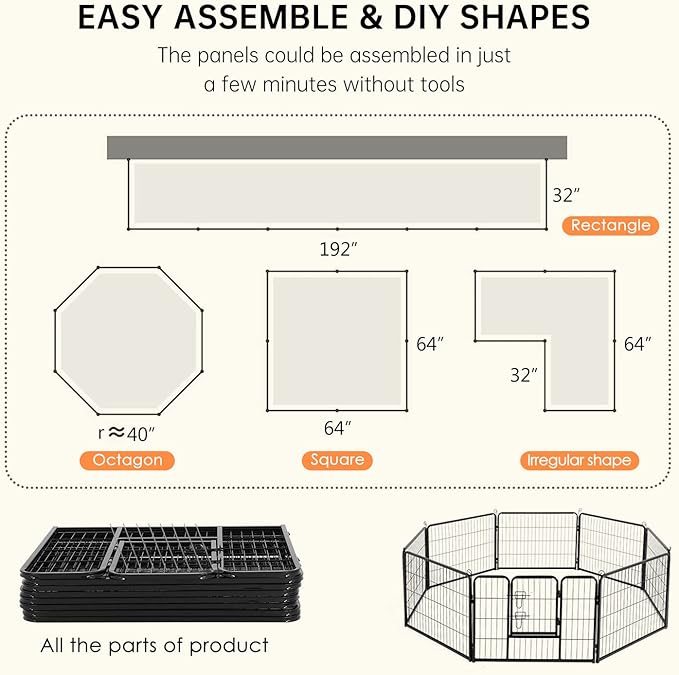 BestPet Dog Playpen Indoor 24 inch 8 Panels Metal Dog Pen Pet Dog Fence Outdoor Exercise Pen with Doors,Pet Puppy Playpen for RV Camping Yard, Black-PawvioPets