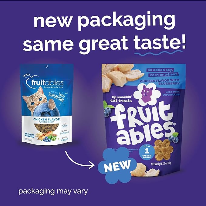 Fruitables Cat Treats Crunchy Cat Treats Packed with Protein Healthy Low Calorie Free of Wheat, Corn and Soy Made with Real Chicken and Blueberry 30 Ounces-PawvioPets