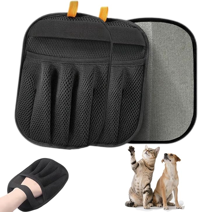 2Pcs Pet Hair Remover Gloves for Cats & Dogs, Electrostatic Pet Hair Removal Glove Brush, Upgraded Reusable Animal Fur Removal Tool, Pet Grooming Gloves for Clothing, Couch, Carpet, Car Seatd-PawvioPets