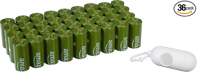 Amazon Basics Dog Poop Bags with Dispenser, 540 Count, Enhanced for Guaranteed Leakproof, Unscented, Includes Leash Clip-PawvioPets