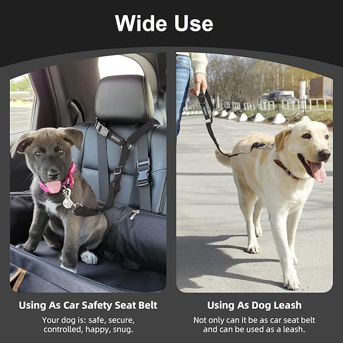 3 Pack Dog Seat Belt for Car, Car Headrest Restraint Adjustable Nylon Fabric, Dog Restraints Vehicle Seatbelts Harness-PawvioPets