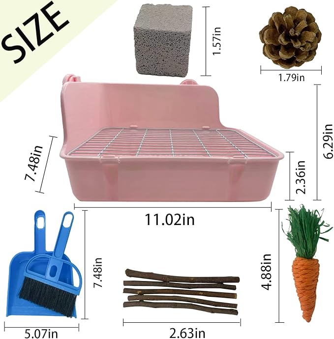 11Pcs Rabbit Litter Box Toilet,Bunny Corner Litter Bedding Plastic Square Grate Guinea Pig Bunny Ferret Hamster Hedgehog, Potty Trainer Bedding Box for Guinea Pig Ferret Hamster Hedgehog (Pink)-PawvioPets