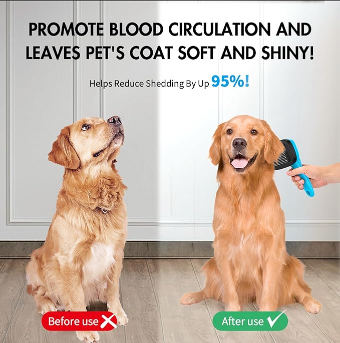 3 PCS Dog Grooming Brush Kit – Self Cleaning Slicker Brush for Shedding Short & Long Haired Dogs & Cats. Removes Loose Fur, Undercoat, Mats, Tangles for Small, Medium & Large Pets. Blue-PawvioPets