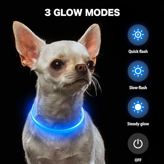 BSEEN Light Up Dog Collar, High Visibility LED Dog Collar Rechargeable- Rainproof TPU Cuttable Glowing Pet Collar for Small Dogs & Cats - Puppy Safety Lights for Night Walking (XS- Blue 40cm)-PawvioPets