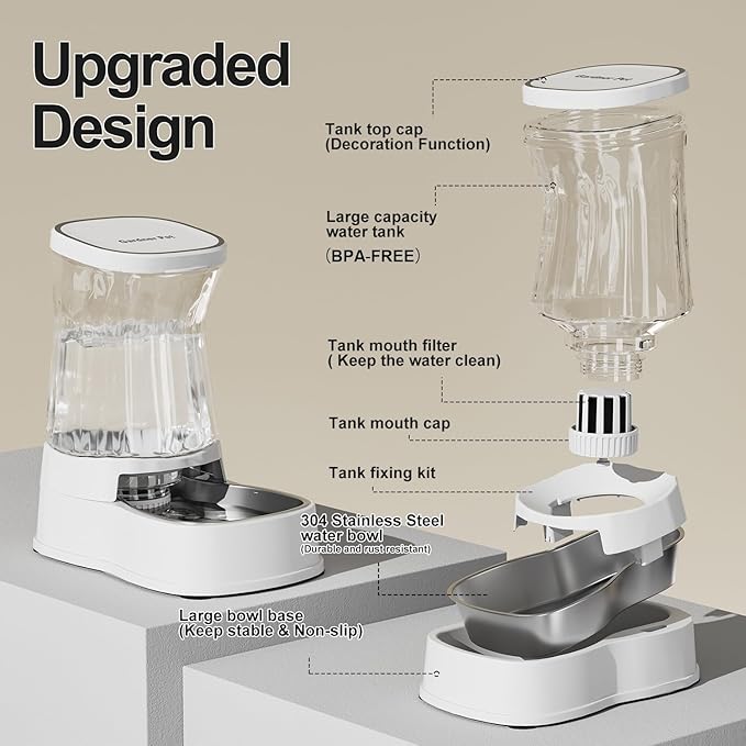 Gardner Pet Automatic Dog Water Dispenser Gravity Stainless Steel Water Waterer Feeder, 100% BPA-Free Large Capacity Water Feeding Bowls for Medium & Large-Sized Dogs Cats Other Pets -(1 Gallon)-PawvioPets