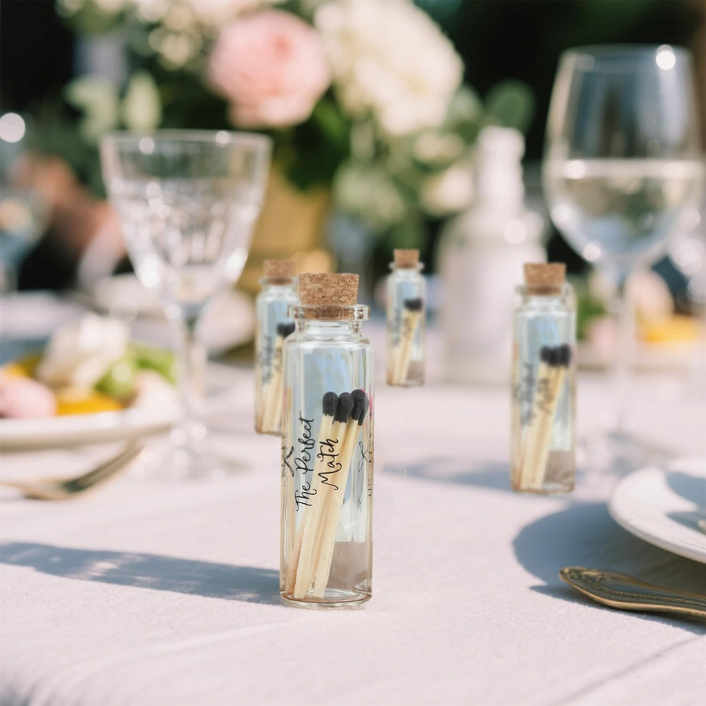 24 Matches Holders Empty Jars with 24 Striker Stickers, Empty Matches in A Jar with Striker DIY Wedding Favors, Candle Holder Containers & Bulk Storage| The Perfect Match Box (0.87x3.15 Inch) (24)