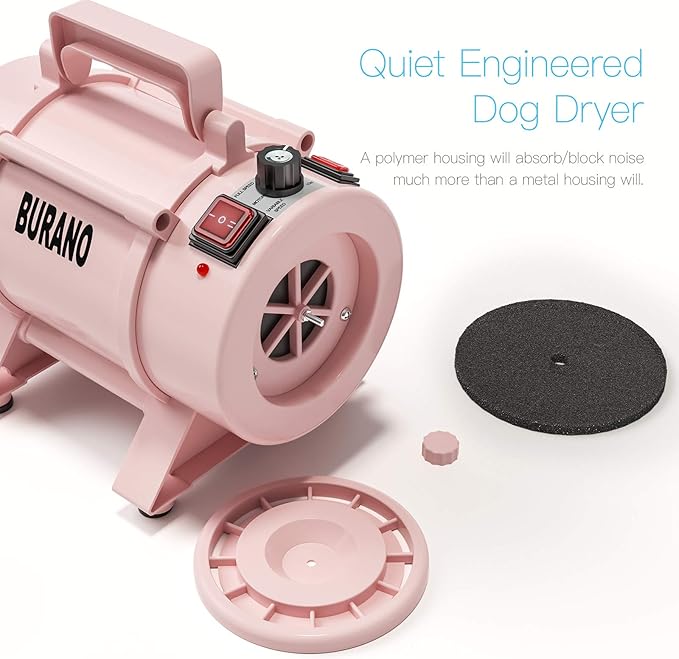 Burano Dog Dryer, High Velocity Pet Hair Dryer, 4.3HP Stepless Adjustable Speed Dog Hair Force Dryer for Dogs, Cats & More, Powerful Pet Blower with Heater-PawvioPets
