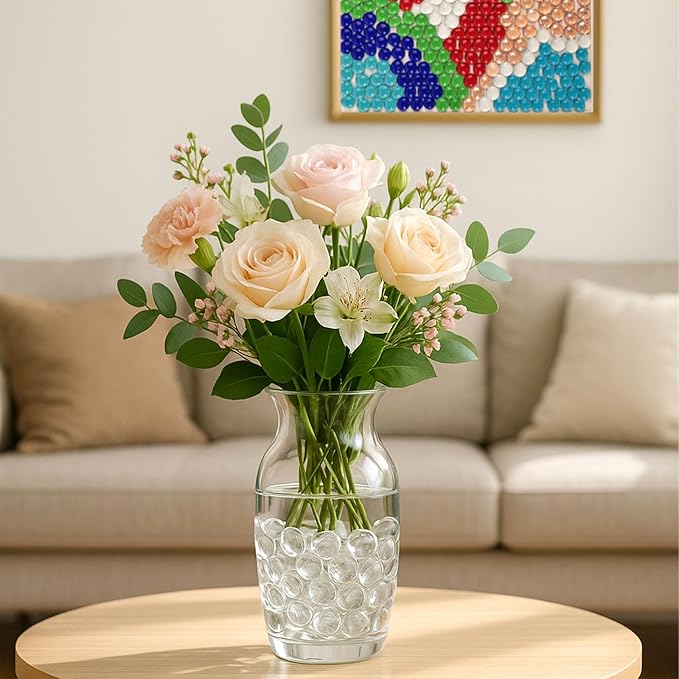 FUTUREPLUSX 1Lb Flat Glass Marbles, Clear Flat Gems Transparent Aquarium Pebbles Vase Filler Beads Table Scatters-PawvioPets