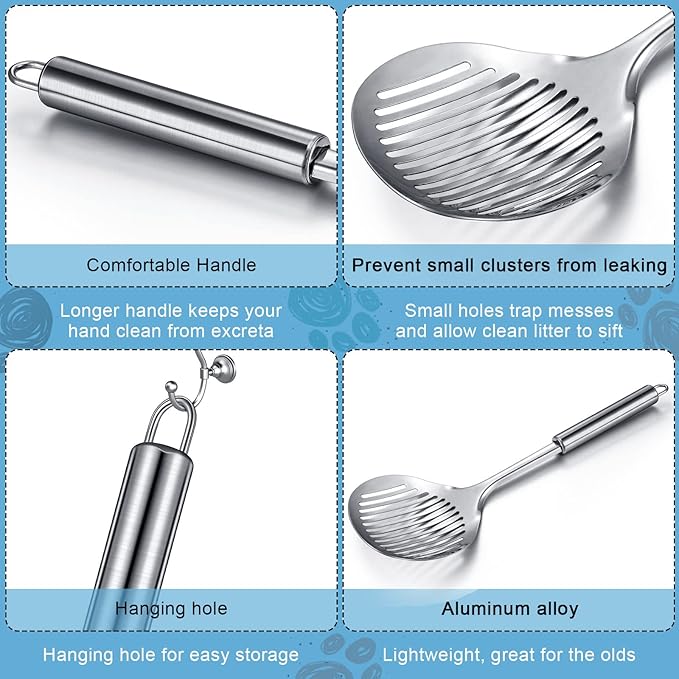 2 Pcs Cat Metal Litter Scoop Litter Scoop, Cat Accessories Scooper Stainless Steel Kitty Poop Sifting Cleaning for Litter Box, Metal Poop Sifter Pet Supplies-PawvioPets