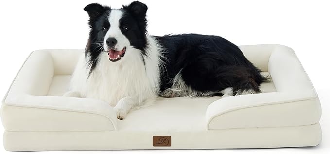Bedsure Orthopedic Dog Beds Large Sized Dog - Washable Large Dog Cat Bed Waterproof, Comfort Dogs Couch Sofa with Washable Removable Cover, Pet Bed with Nonskid Bottom, Ivory, 35"-PawvioPets