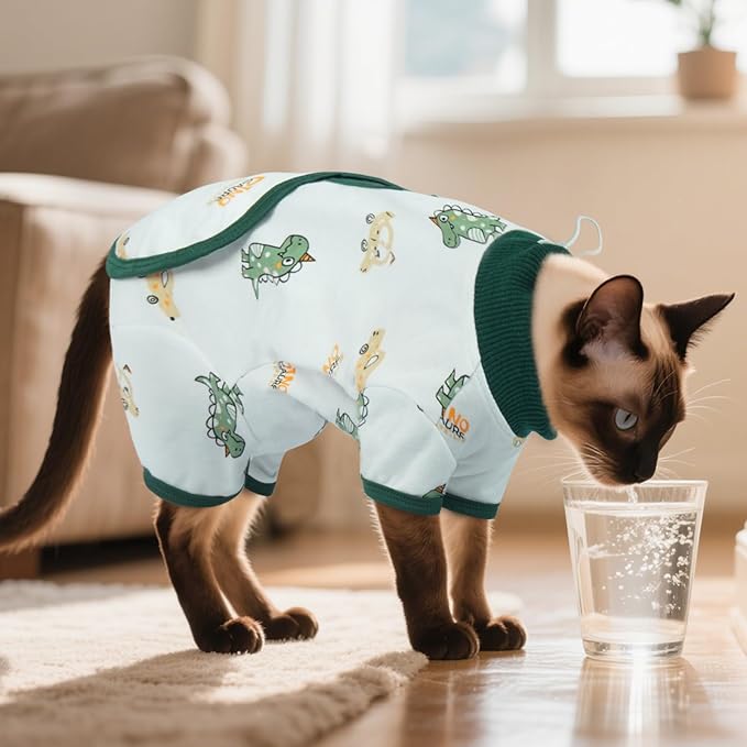 DENTRUN Cat Surgery Recovery Suit Female Male Soft Onesie, Kitten Surgical Collar Cone Alternative Shirt, Abdominal Wounds Anti-Licking Pajama for Small Pets Spay, Cat Body Suit Post Surgery-PawvioPets