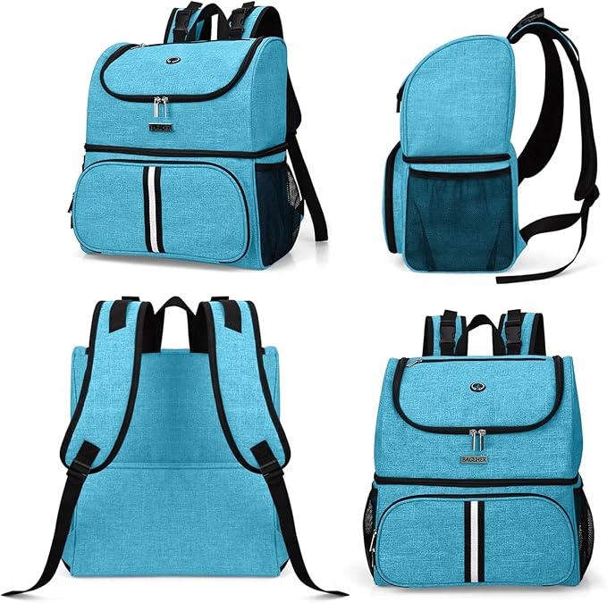BAGLHER Pet Travel Bag, Double-Layer Pet Supplies Backpack (for All Pet Travel Supplies), Pet Travel Backpack with 2 Silicone Collapsible Bowls and 2 Food Baskets Sky Blue-PawvioPets