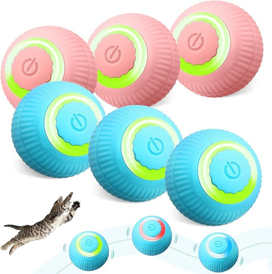 6 Pack Interactive Cat Ball Toy for Indoor Automatic Smart Rolling Ball with LED Light 2 Modes Electric Self Rolling Toy for Large and Small Puppy Kitten-PawvioPets