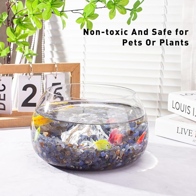 3 Lb Blue Agate Polished Tumbled Stones Chips, Aquarium Gravel Rocks Natural Decorative Pebbles Marbles for Aquarium, Vase Fillers, Succulent Plants Decor-PawvioPets