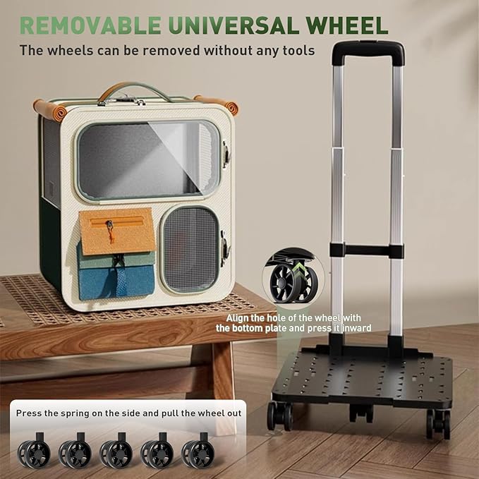 Cat Carrier with Wheels, Soft Rolling Pets Carrier Collapsible on Wheel Pet Handbag Cats Backpack, Dog Carriers up to 25 LBs Removable Cat Bag for Small Dogs Medium Cats Outing(NOT for TSA)-PawvioPets