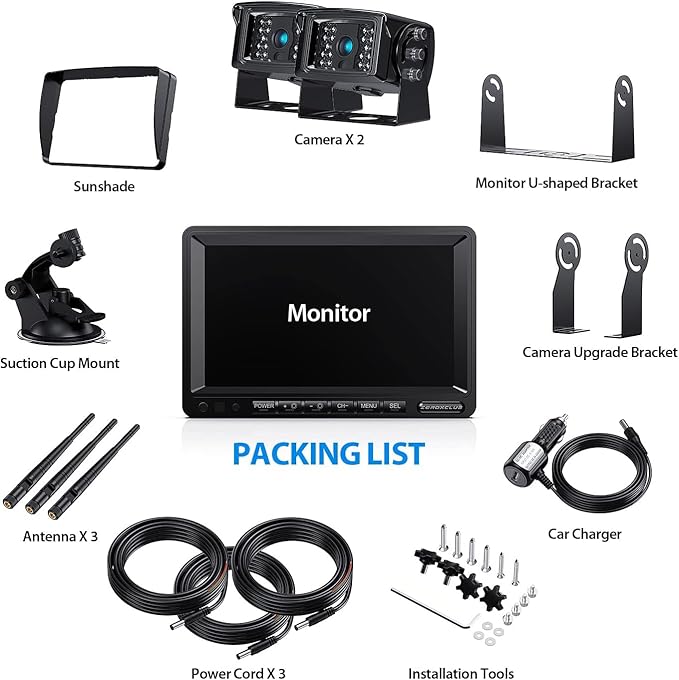 Digital Wireless Backup Camera System Kit, IP69K Waterproof Wireless 2 Rear View Camera + 7’’ LCD Dual Split Monitor for RV/Truck/Bus/Camper/Trailer (WX02)-PawvioPets