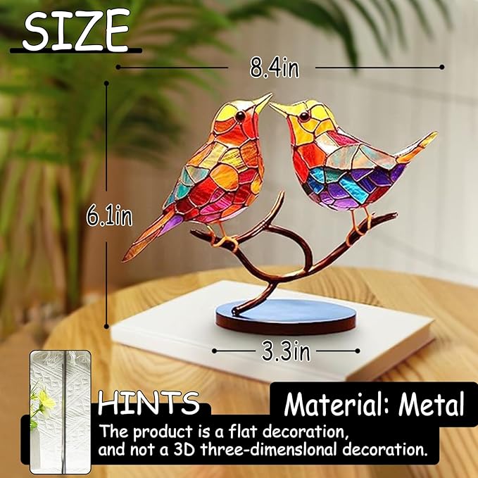 2Birds on a Branch, Metal Desktop Plane Shape Decorations, Home Bird Decorations for Office, Window, Aviary, Garden, Gifts for Bird Lovers, Boxed Set.-PawvioPets