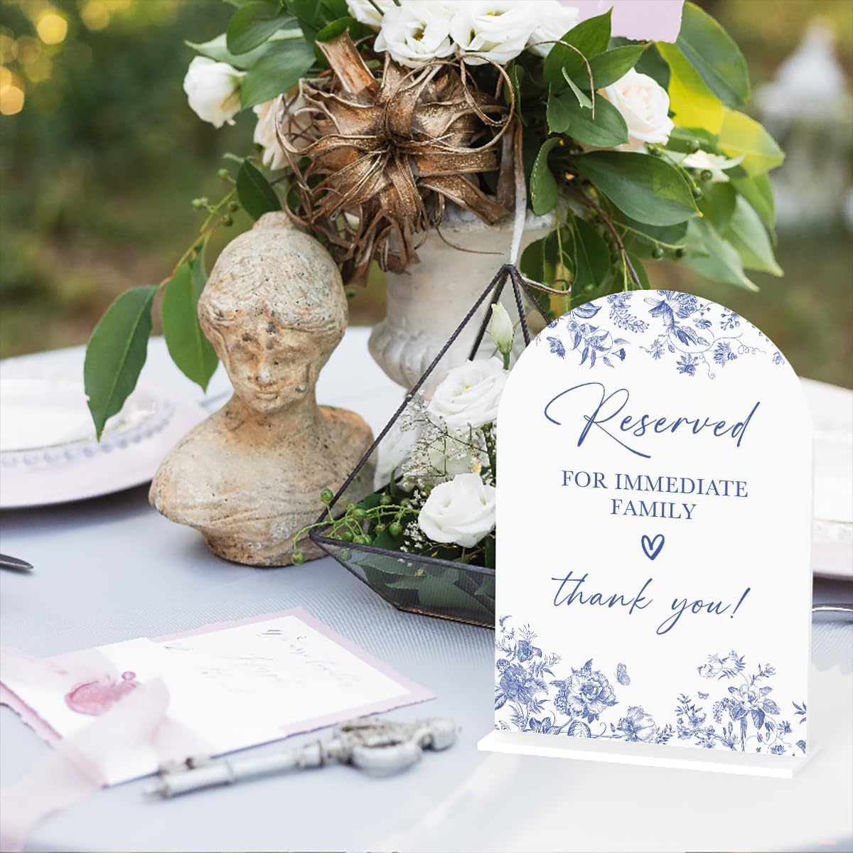 Acrylic Wedding Signs, Dusty Blue Wedding Decor, Blue Weddings Decor, Reserved for Immediate Family Signs for Reception, Modern Arch Acrylic Table Top Sign for Weddings Parties Dinners (White)