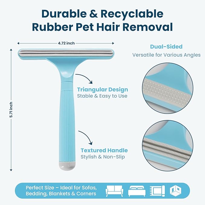 3 in 1 Analan Cat Brush Pet Hair Remover for Dog & Cat, Self-Cleaning Slicker Brush for Pet Grooming, Perfect Pet Hair Removal Tool for Furniture Carpets Couches and Bedding (Sky Blue)-PawvioPets