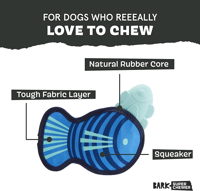 Barkbox Super Chewer Rad Herring Hard Core Toy with Rip Away Plush for Aggressive Chewers, Medium-PawvioPets