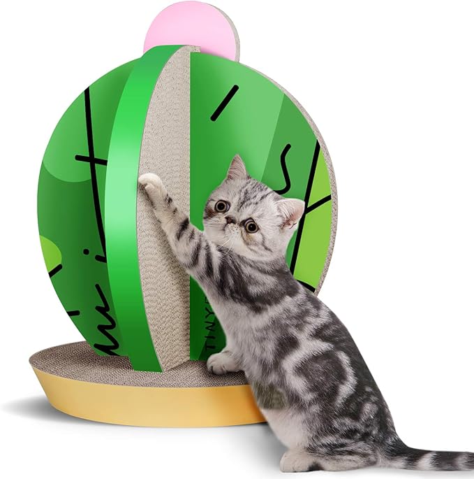 Cat Condo Scratcher Post Cardboard, Cactus Shape Cat Scratching House Bed Furniture Protector, Green Colour-PawvioPets
