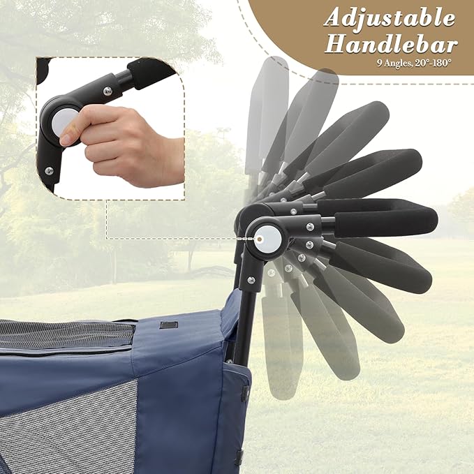 Athena Collection 3 Wheels Pet Stroller Fabric Dog Cart Dog Stroller for Large Dogs 55 Lbs Pet Stroller with Mesh Windows, Zipper Back Pocket, Safety Tether, Angle Adjustable Handlebar, Navy Blue-PawvioPets