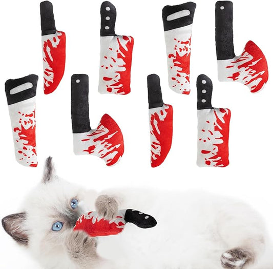 8pcs Catnip Toy, Indoor Knife Shaped Cat Toy Horror Plush Interactive Chew Bite Toys for Halloween Christmas Cat Kitten Indoor Festive Holiday Cat Lover Gift-PawvioPets