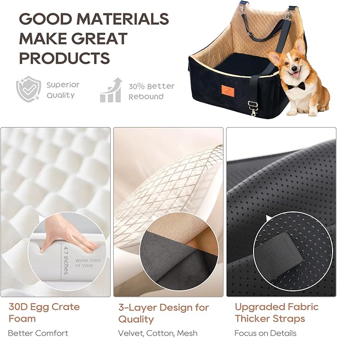 Dog Booster Car Seat for Medium and Small Sized Dogs Pet Car Bed Easy to Remove and Washable with Thickened Cushion Fits Cars Trucks and SUVs-PawvioPets