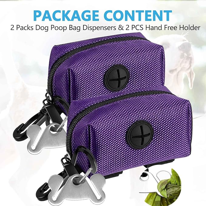 Dog Waste Bag Dispenser Pet Poop Bags Holder for Doggie Waste Bags Dispensers Soft Fabric Zipper Small Doggy Puppy Pouch for Leash Accessory Attachment with Carrier,2PCS Purple-PawvioPets