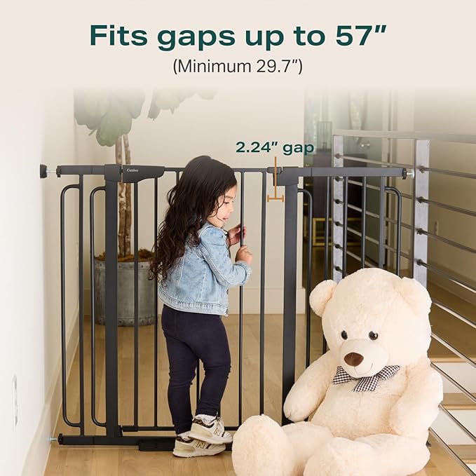 Cumbor 36" Extra Tall Baby Gate for Stairs, 29.7-57" Extra Wide Dog Gate for Doorways Hallways, Pressure Mounted Child Gate for Wide Opening, Auto Close Personal Safety for Babies and Pets, Black-PawvioPets
