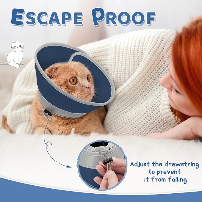 Cat Cone Collar Soft to Stop Licking, Adjustable, Foldable Lightweight Kitten Cones After Surgery Recovery for Cats & Kittens, Cat Cone Alternative (Solid Blue, L)-PawvioPets