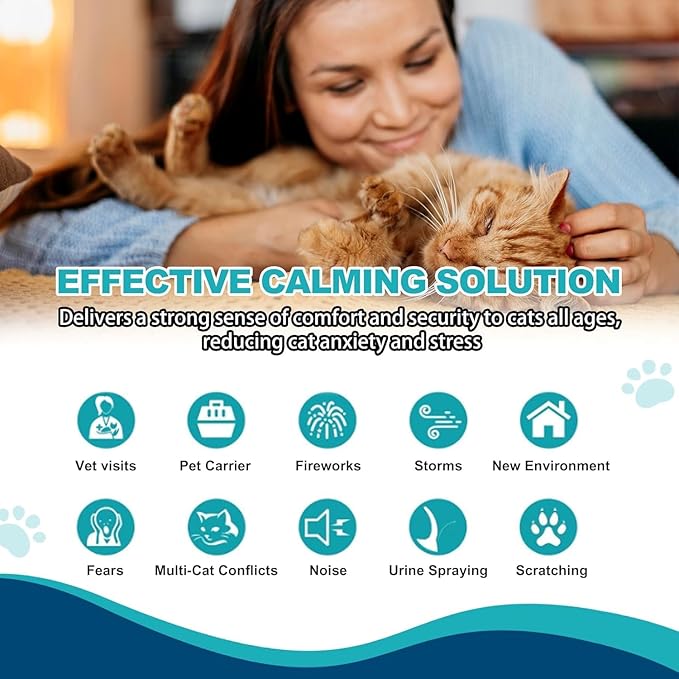 Cat Calming Diffuser, Cat Pheromones Calming Diffuser, Effectively Relieve Anxiety Stress Cat Diffuser Calming Multicat with 1 Diffuser + 2 Refill 48ml Last 60 Days Fits All Cats-PawvioPets