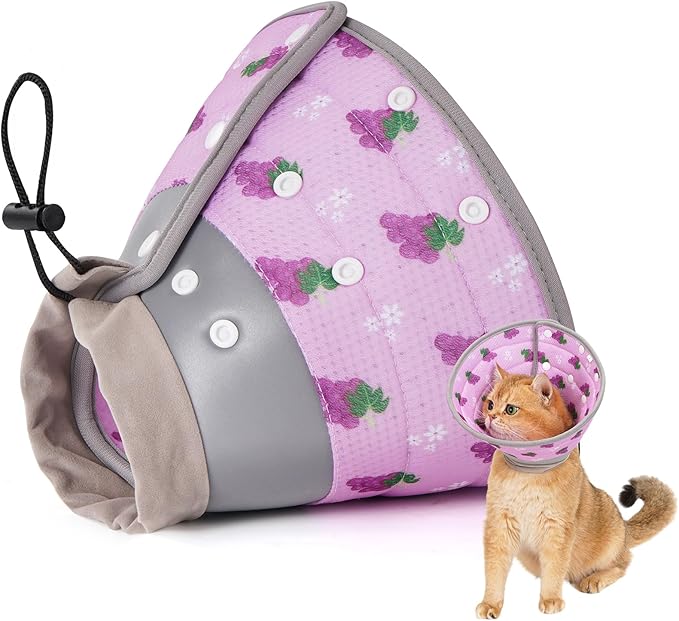 Avont Cat Cone Collar Soft to Stop Licking, Adjustable Foldable Lightweight Kitten Recovery Collar After Surgery for Small Dogs, Elizabeth Cone of Shame Alternative -Grape(S)-PawvioPets