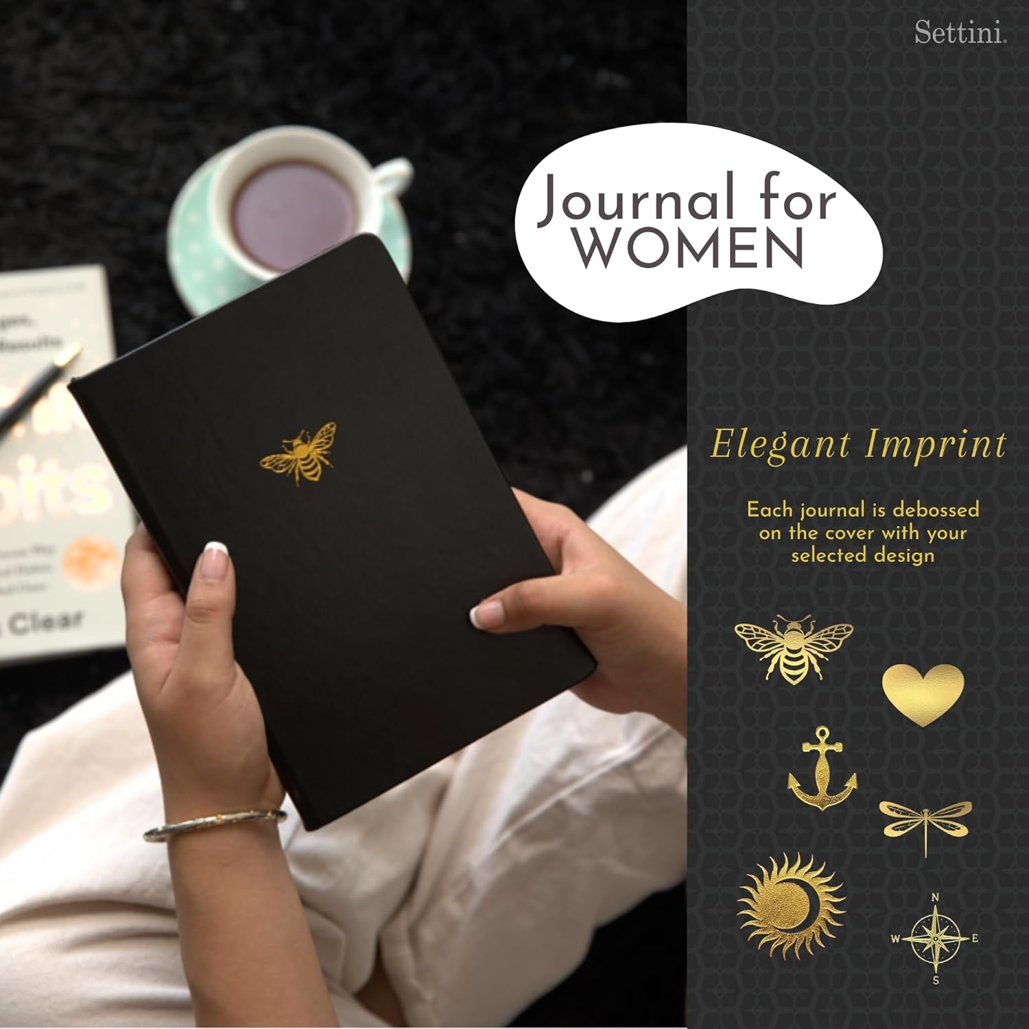 SETTINI Lined Journal, Ideal for Journaling - A5 Vegan Leather Notebook, 192 Archival-Quality Pages, QuillEase Bleed-Free Paper, Inner Pocket & Bookmark - Bee Gifts, Black Bee