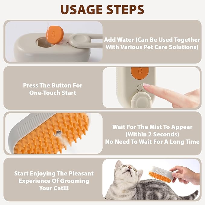 4 in 1 Cat Steam Brush, Rechargeable Steam Brush for Cats and Dogs, Anti-Static Cat Spray Brushes, Massage, Cleaning, Shedding & Combing All In One! Beige-PawvioPets