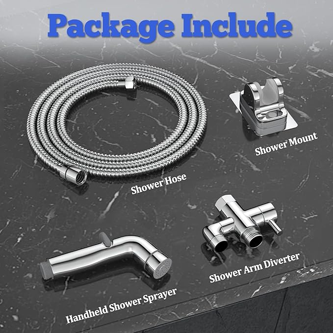 Dog Shower Attachment Metal, YDmeet Pet Washing Hose Attachment for Fast & Clean Bathing, Brass 3 Way Diverter, Adjustable Sprayer wtih Turn Off, 8 ft Hose and Holder, Chrome-PawvioPets