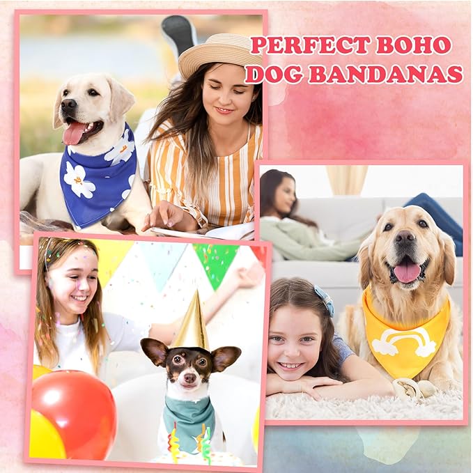 150 Pcs Dog Bandanas Bulk Pet Bibs Colorful Triangle Scarf Pet Bandanas for Medium Large Dogs Spring Summer Birthday Costume Decoration (Boho)-PawvioPets