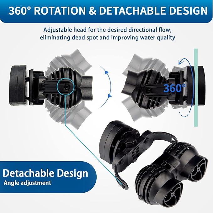 FREESEA Wave Maker for Aquarium Powerhead: 1600 GPH Circulation Pump - 360° Adjustable Power Head Wavemaker with Magnetic Suction for 75 Gallon - 125 Gallon Fish Tank | Saltwater | Freshwater-PawvioPets
