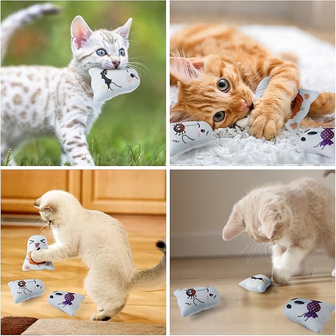 Dorakitten Catnip Toys Interactive Cat 5PCS Cats Chew Plush Ghost Toys & Pet Stuffed Nip Pillow & Kitten Best Kicker Toy Cute and Soft Teething Supplies for Moving Kitty Indoor-PawvioPets