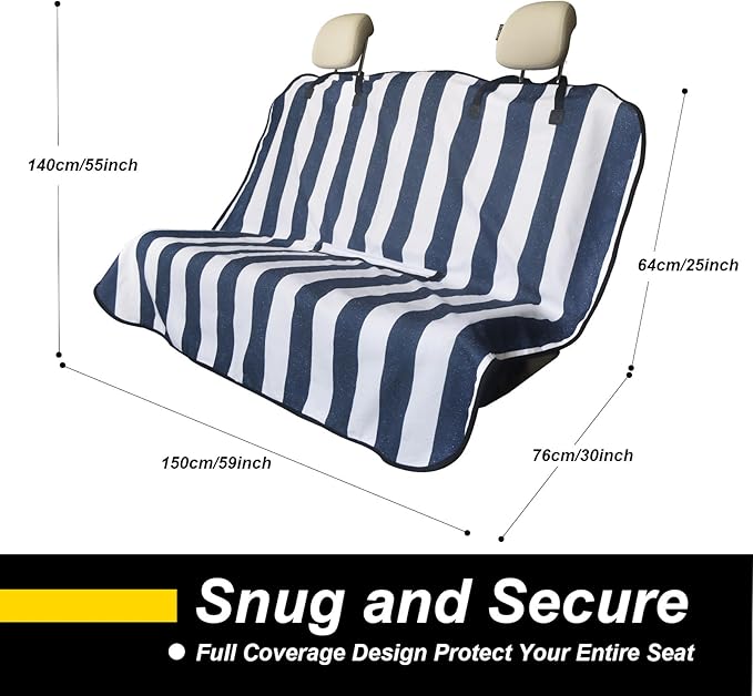 Back Seat Cover for Car Trucks Van SUV,Waterproof Rear Bench Towel Seat Covers for Dogs and Kids,Automotive Backseat Protector (Blue Stripe)-PawvioPets
