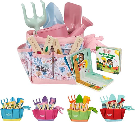 Floral Garden Kit Tools - Includes Sturdy Tote Bag, Watering Can, Gloves, Shovels, Rake, and Delightful Children's Book - Kids Garden Tool Set -Easter Gifts for Toddler Age on up-PawvioPets