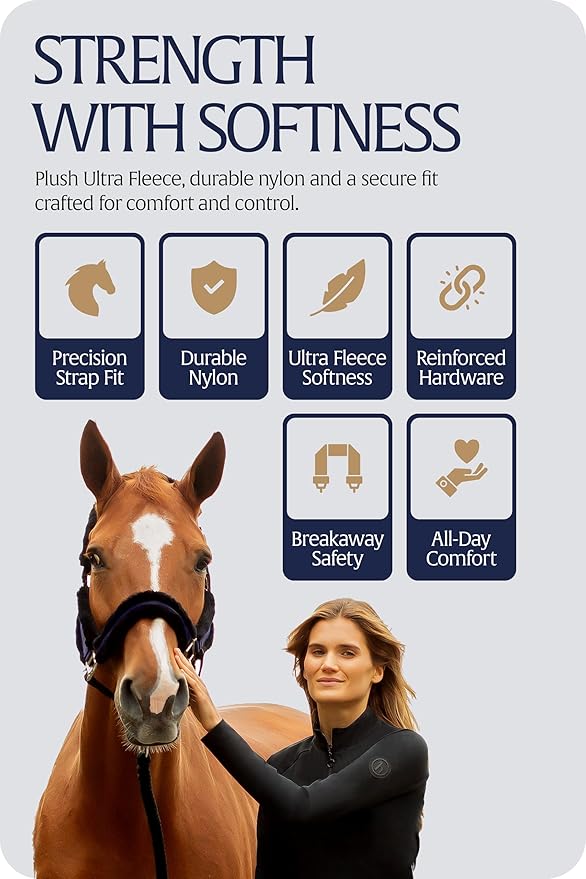 Equinavia Valkyrie Soft Ultra Fleece Padded Adjustable Breakaway Horse Halter - Navy/Navy - Cob-PawvioPets