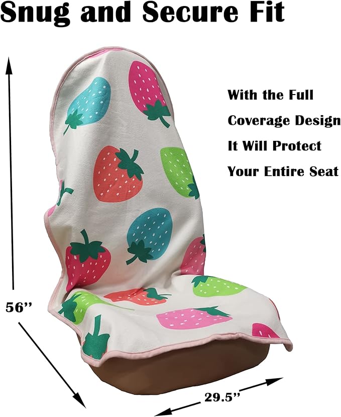Car Seat Cover Protector Front Seats,for Gym Workout,Running,Swimming,Beach and Hiking,Waterproof Sweat Towel Bucket Seat Covers for Cars SUV Trucks (Strawberry, 1Pcs)-PawvioPets