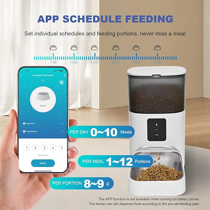 2.4G WiFi Automatic Cat Feeder, 4L Food Dispenser with 10s Voice Recorder, Pet Feeder up to 10 Meals per Day, Timed Cat Feeder with Dry Food Sealed Ring (White, 4L-WiFi)-PawvioPets