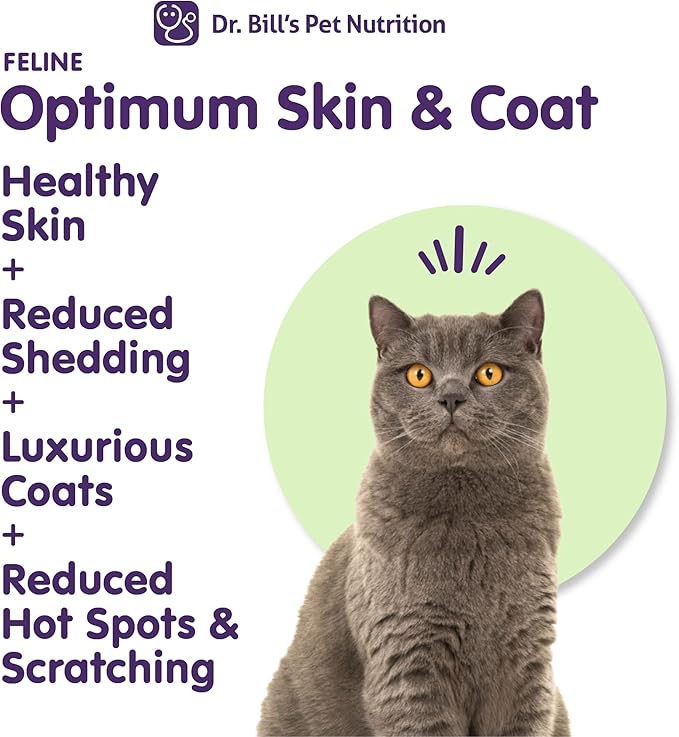 Dr. Bill’s Feline Optimum Skin & Coat – Fish Oil Omega-3 Fatty Acids for Cats Healthy Fur | Reduce Shedding and Hairballs with Biotin, Type I & III Marine Collagen, Hyaluronic Acid, & Folic Acid-PawvioPets